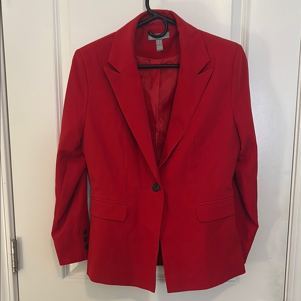 Classic Red Women's Blazer Jacket - Tailored Single-Button